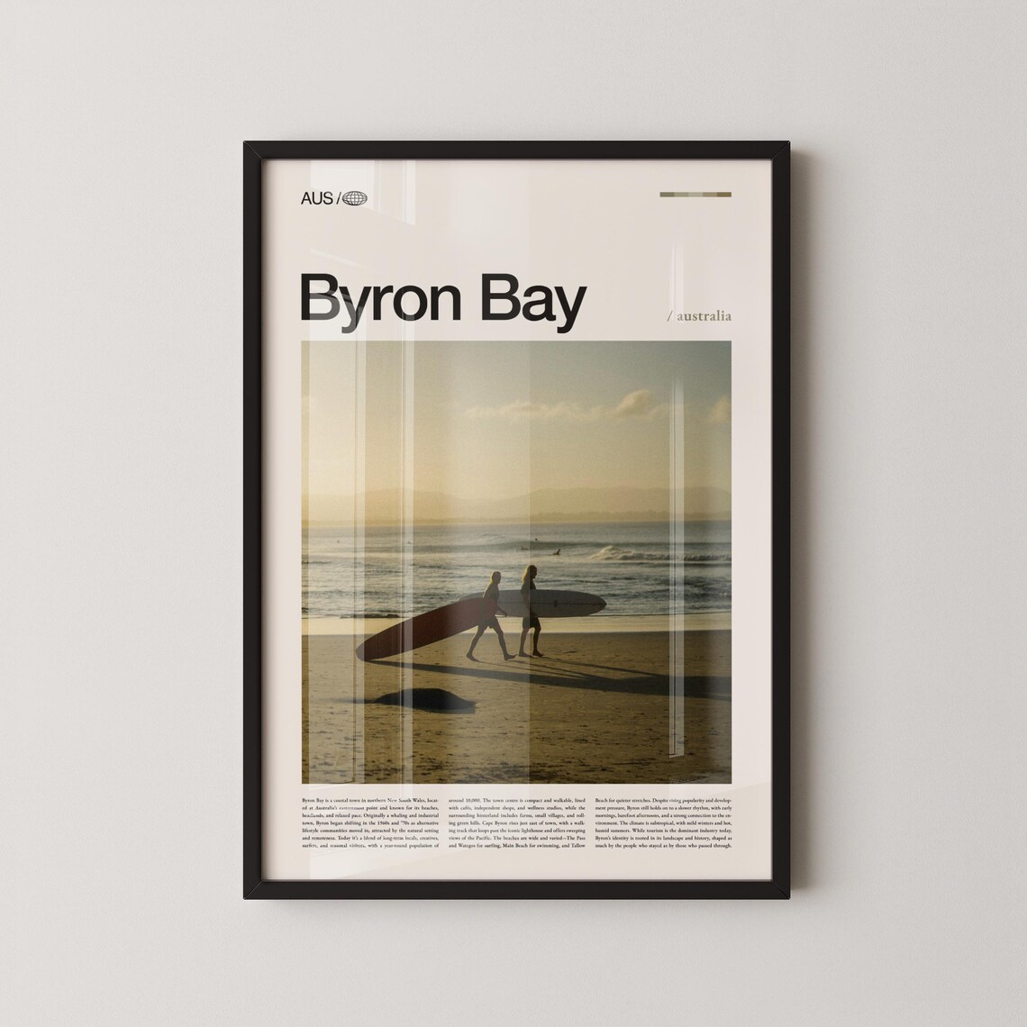 Byron Bay Australia Surfers Golden Hour Beach Photo Travel Poster
