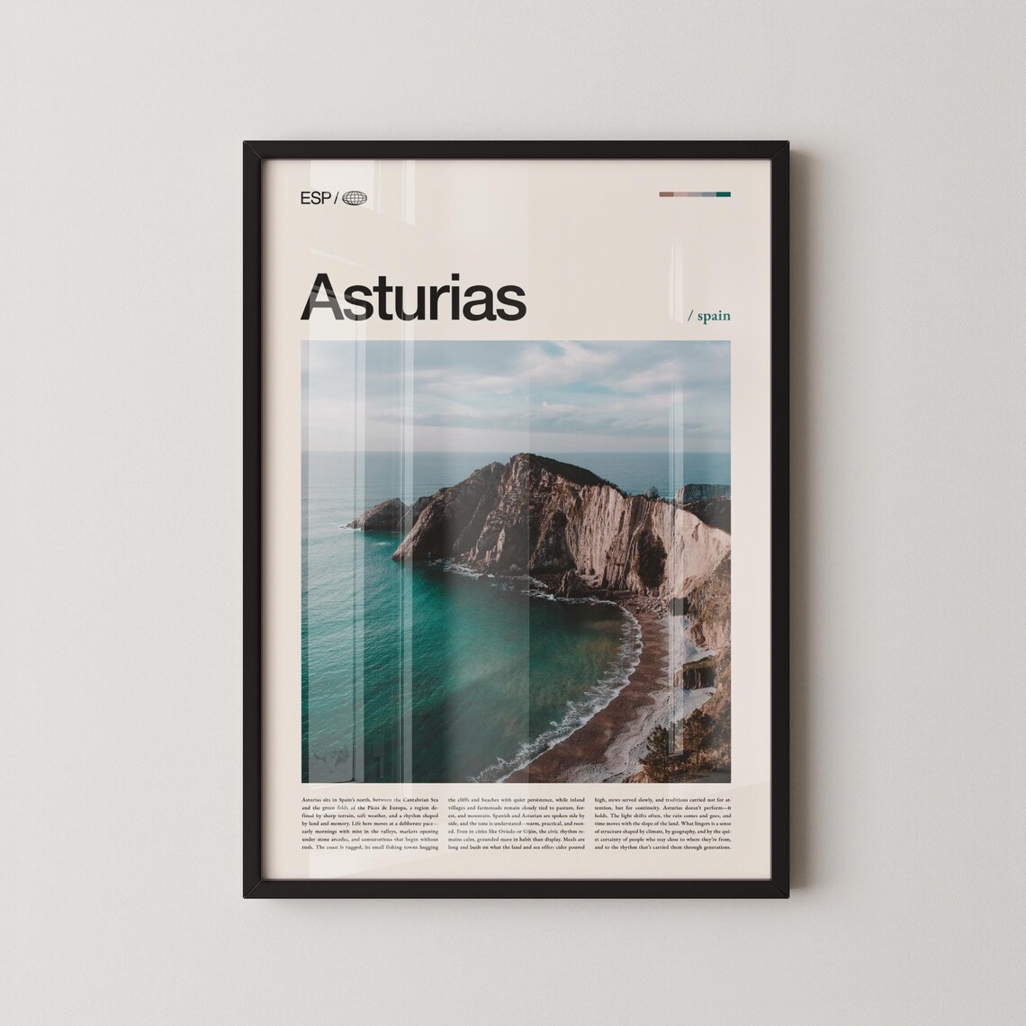 Asturias Spain Travel Poster, Mountain And Coastline