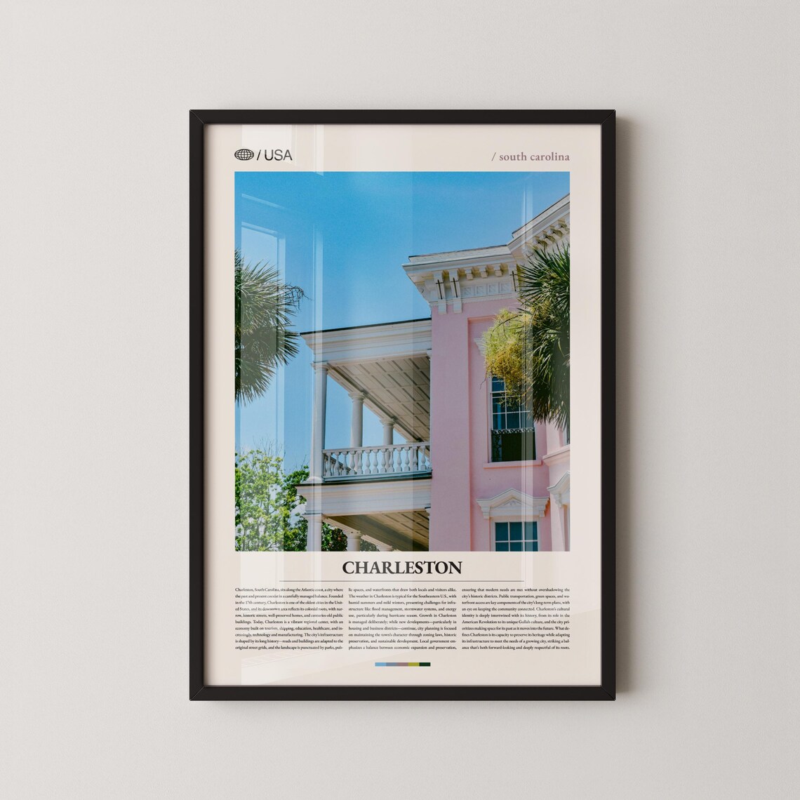 Charleston Pink Historic Mansion White Porch Columns Photo Poster