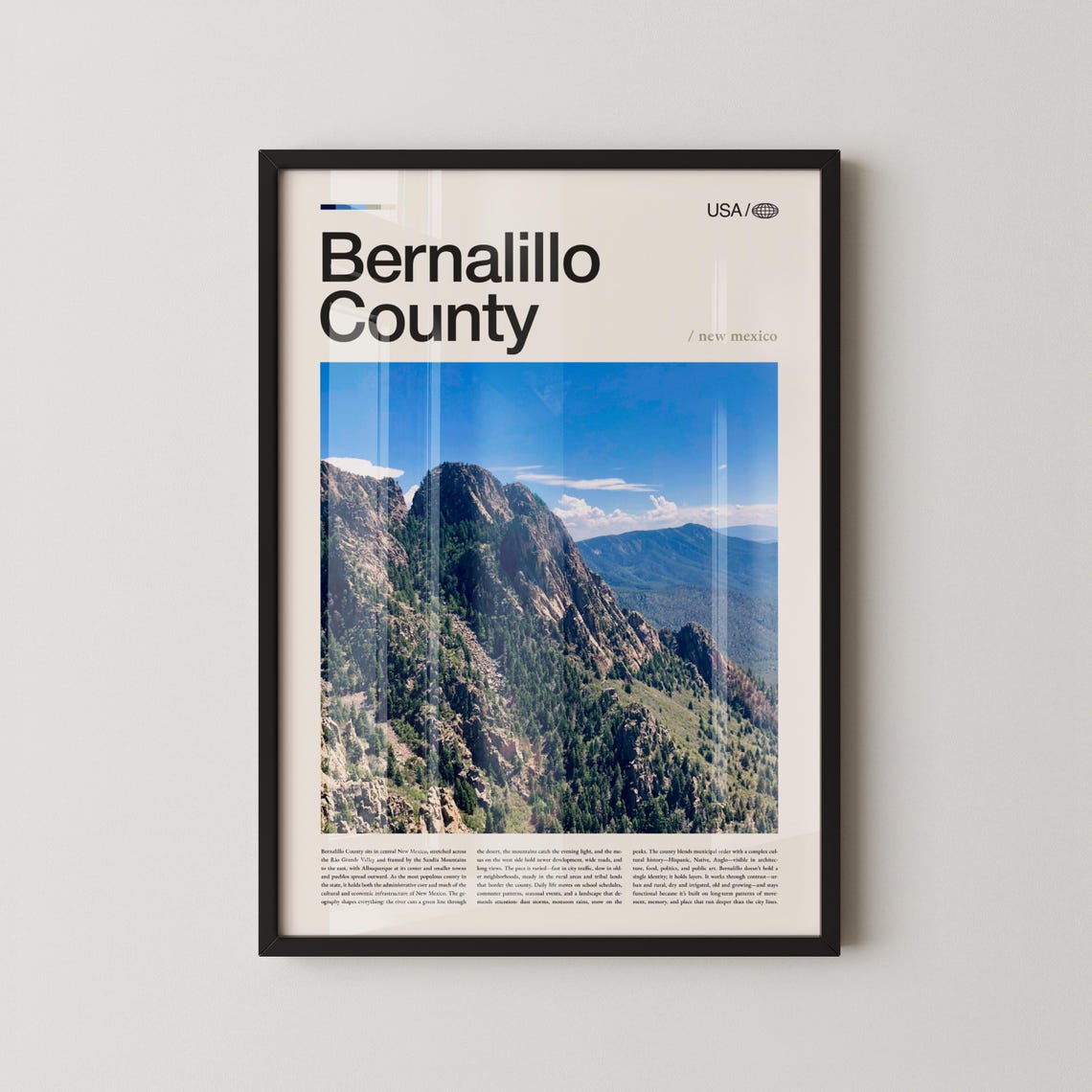 Bernalillo County New Mexico Sandia Mountains Bold Title Travel Poster