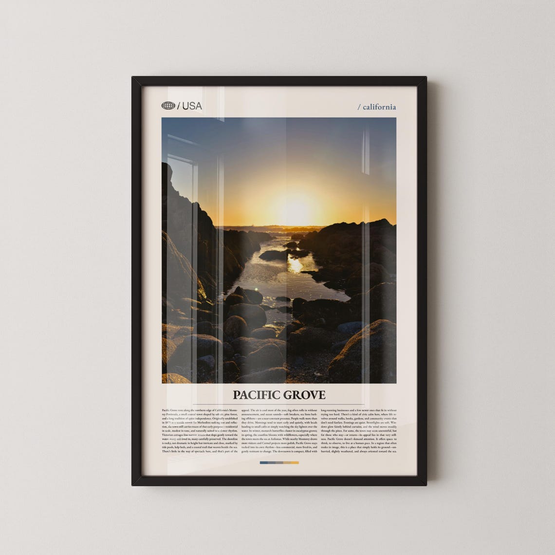 Pacific Grove Sunset Over Rocky Cove Minimalist Travel Poster