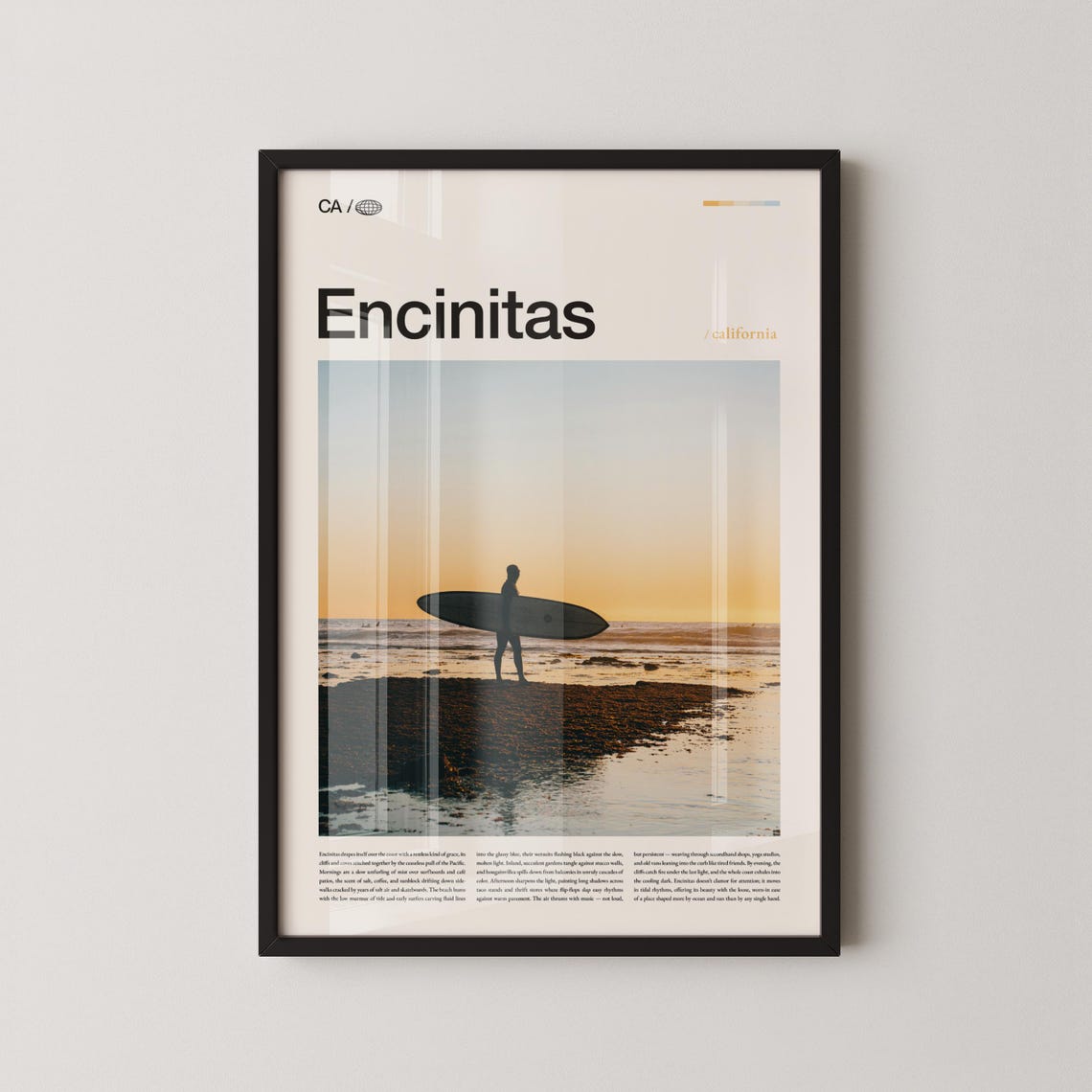 Encinitas California Surfer Golden Sunset Beach Silhouette Poster