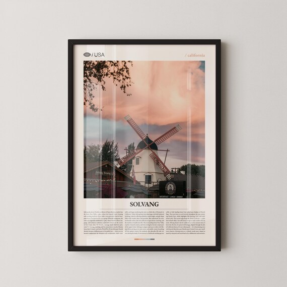 Solvang California Danish Windmill Sunset Sky Photo Travel Poster
