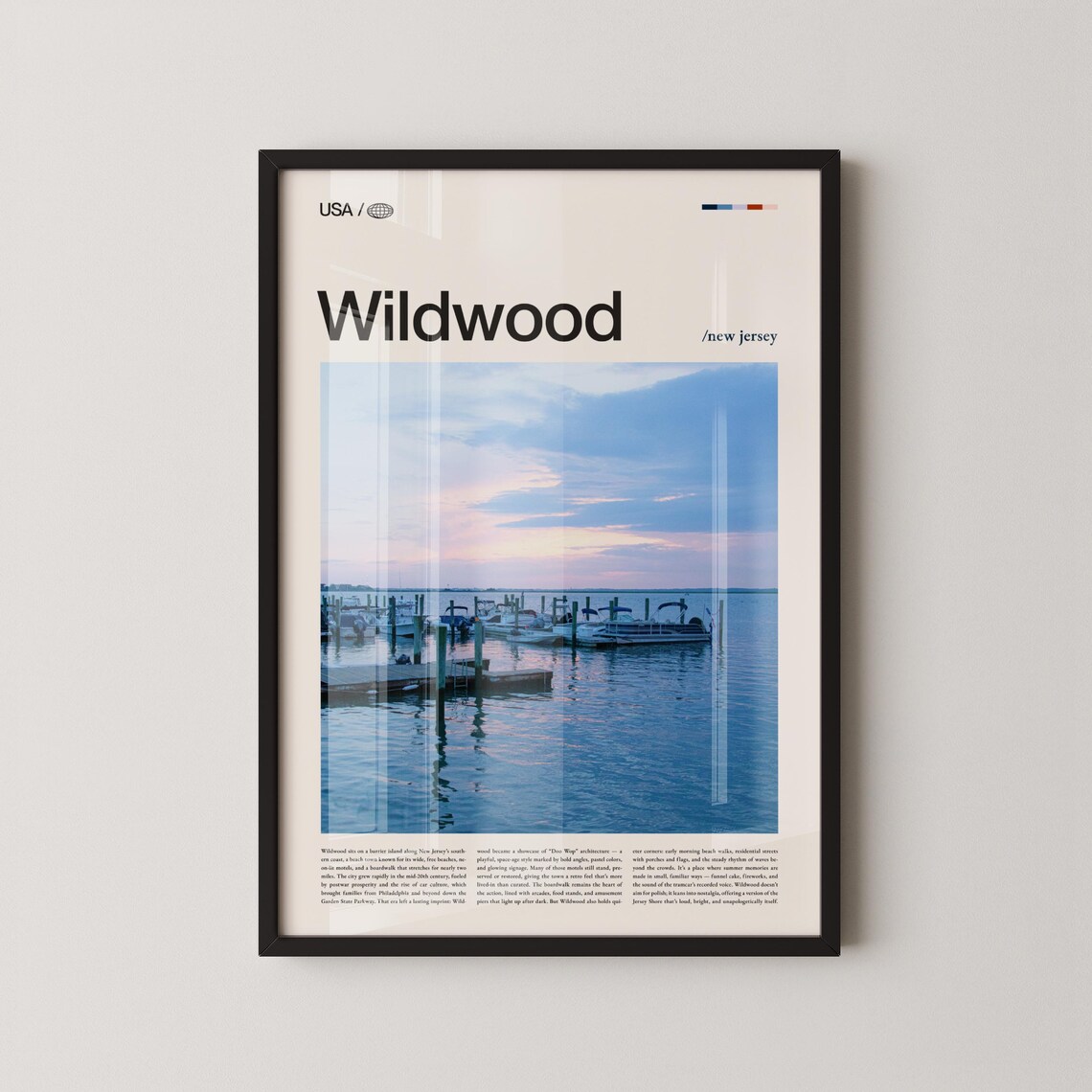 Wildwood New Jersey Marina Docks Pastel Sunset Travel Poster