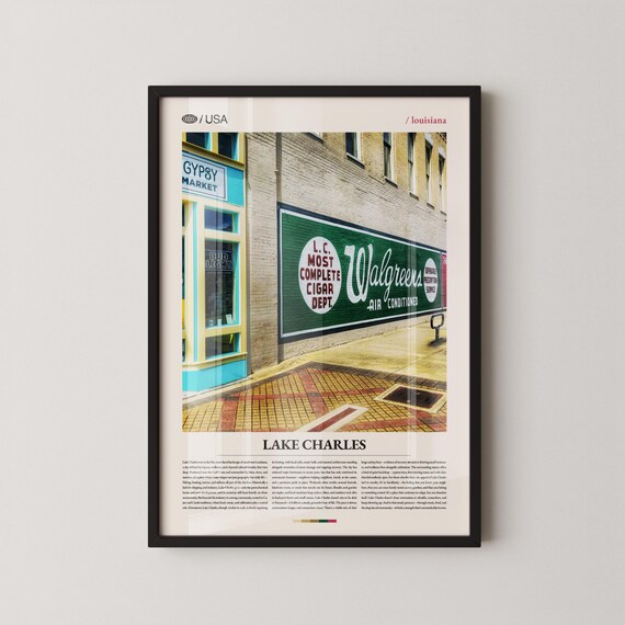 Lake Charles Louisiana Walgreens Mural Vintage Street Travel Poster
