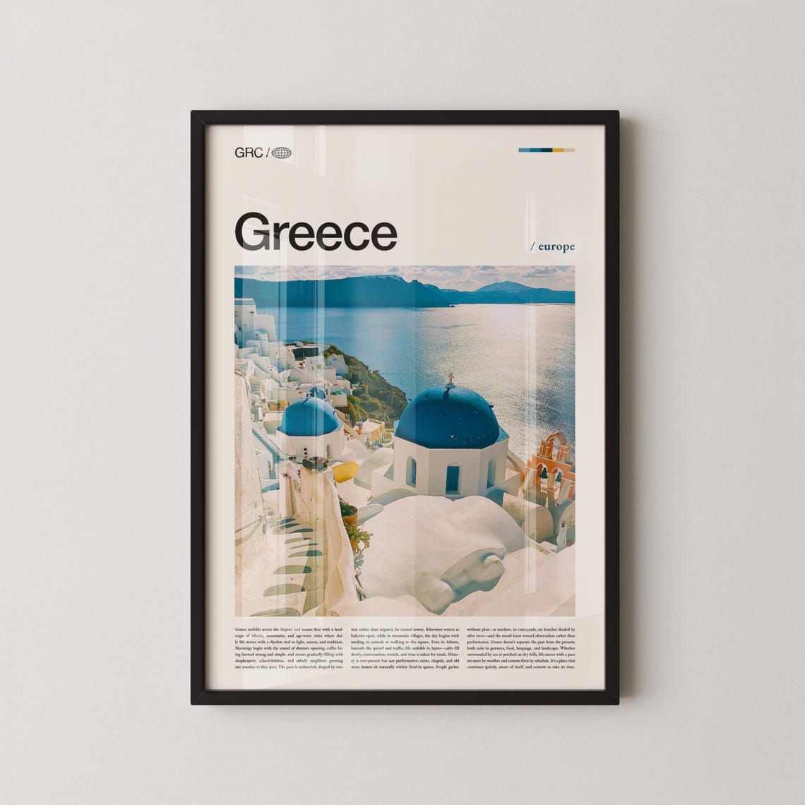 Santorini Greece Blue Domes Churches Caldera Daytime View Poster
