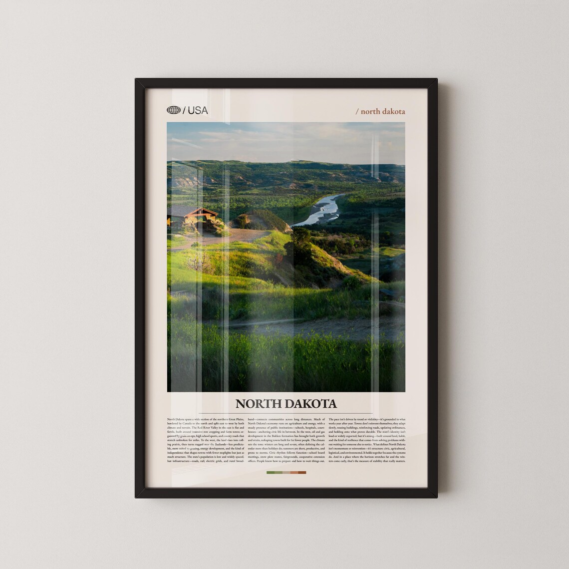 North Dakota Prairie River Valley Travel Poster Green Plains