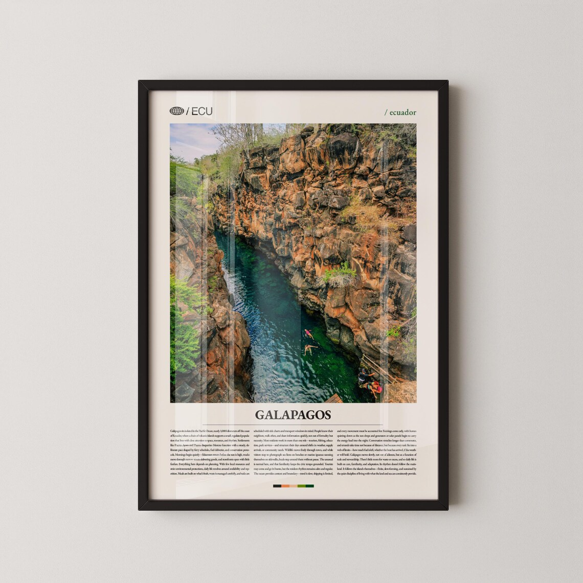 Galapagos Ecuador Rocky Canyon Turquoise Water Travel Poster