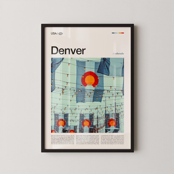 Denver Colorado Larimer Square Flags String Lights Photo Art Poster