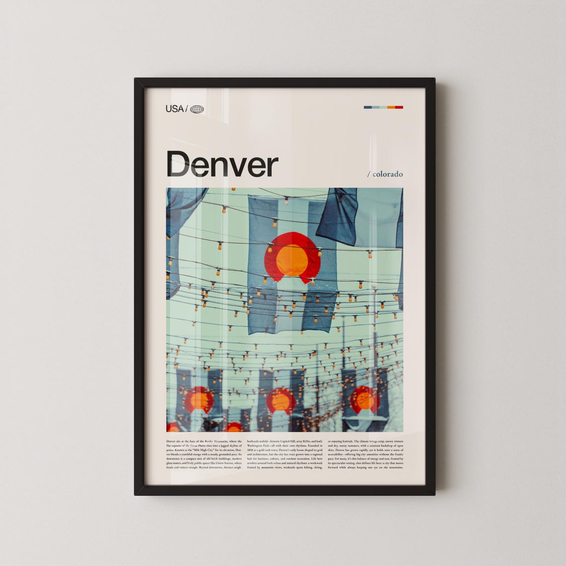 Denver Colorado Larimer Square Flags String Lights Photo Art Poster