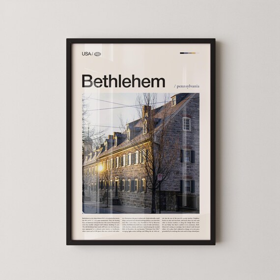 Bethlehem Pennsylvania Historic Stone Street Bold Title Travel Poster