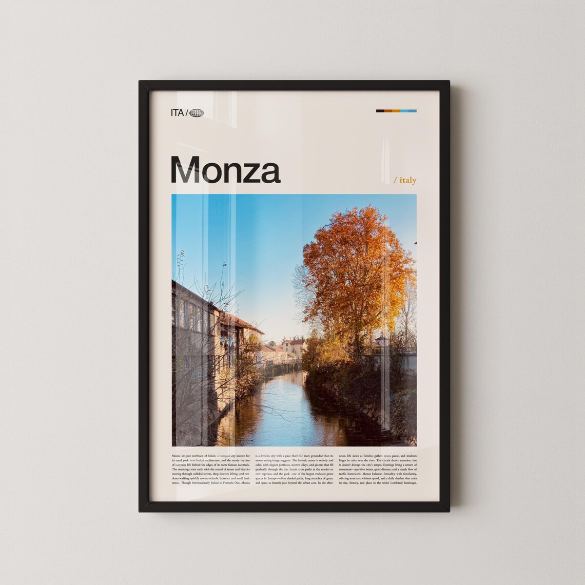 Monza Italy Autumn Canal Reflections Travel Photography Poster