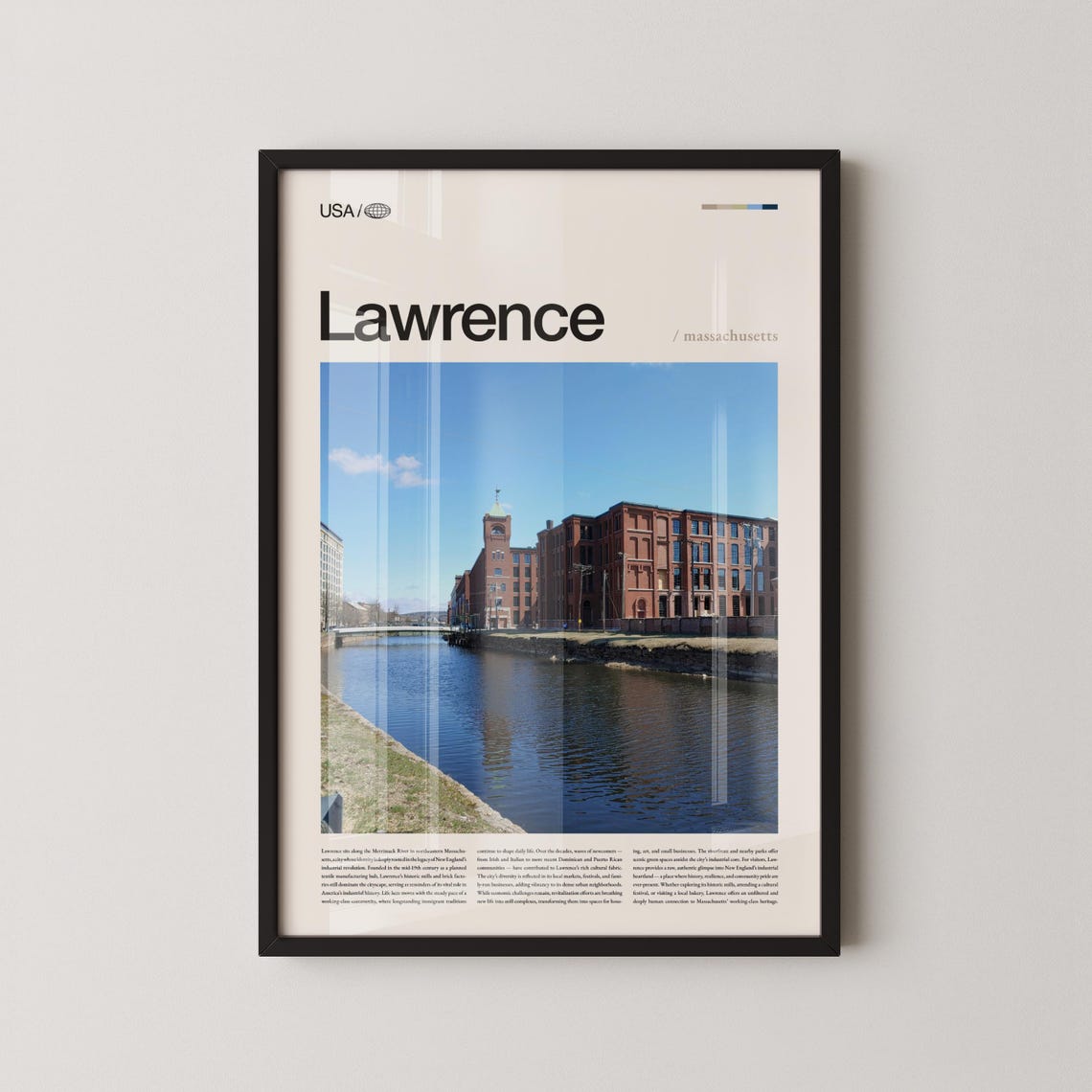 Lawrence Massachusetts Merrimack River Mill Historic Travel Poster