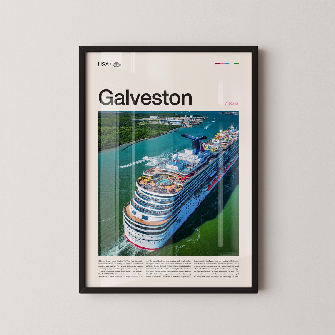 Galveston Texas Cruise Ship Harbor Aerial Travel Photo Art Poster