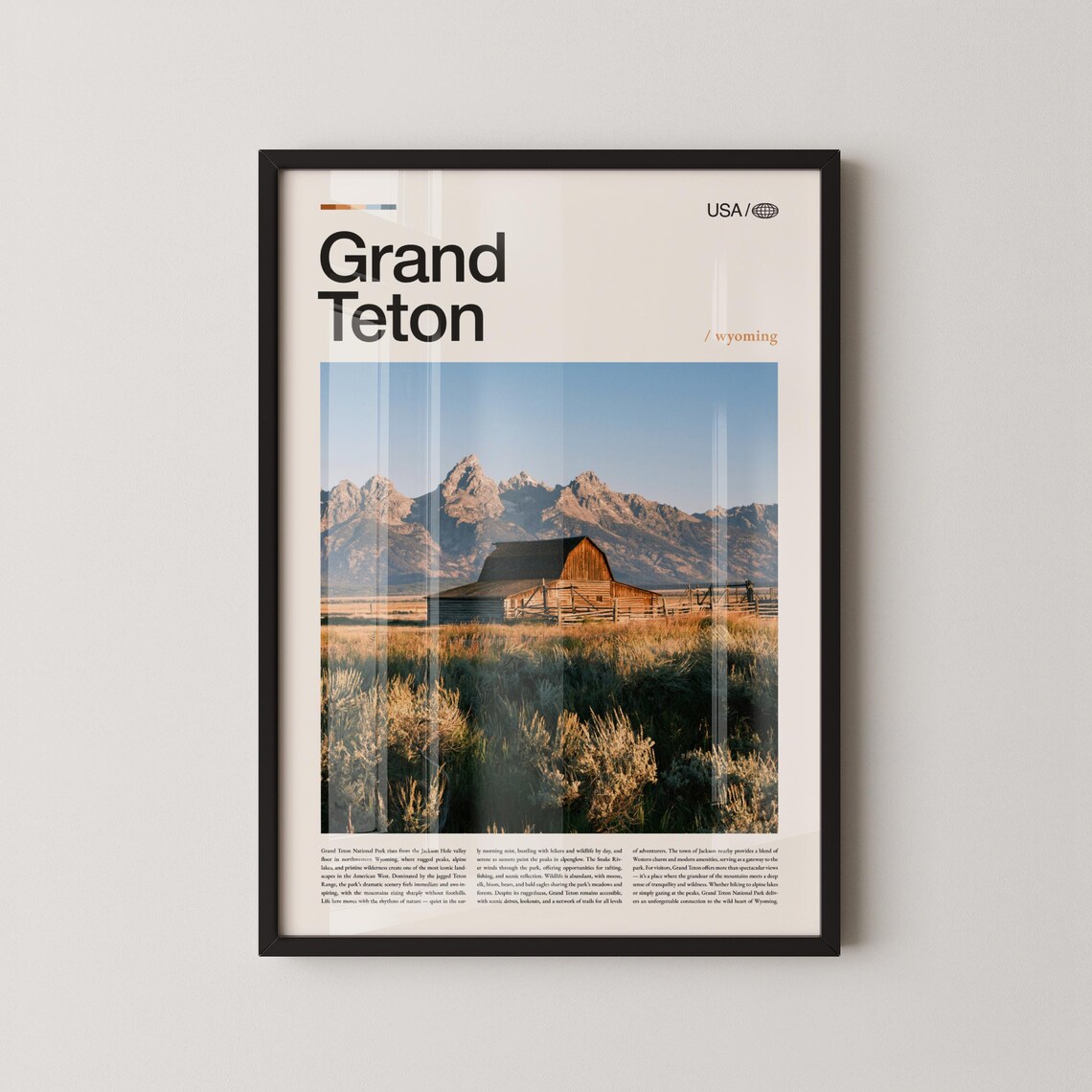 Grand Teton Wyoming Barn and Peaks Modern Travel Photo Poster