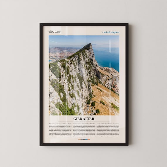 Gibraltar Rock Aerial Coastline View United Kingdom Travel Poster