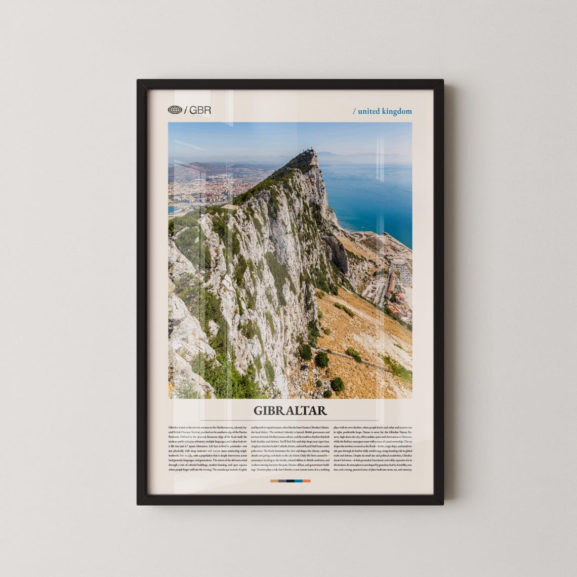 Gibraltar Rock Aerial Coastline View United Kingdom Travel Poster