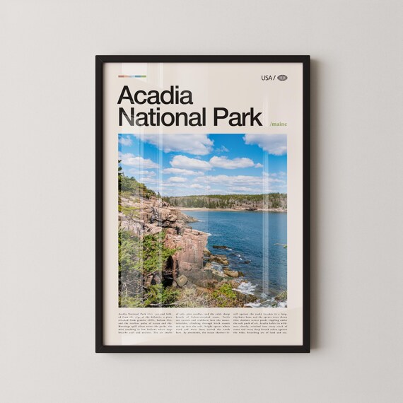 Acadia National Park Maine Ocean Cliffs Photography Travel Poster