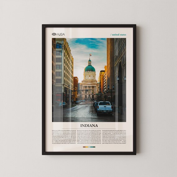Indiana Green Dome Capitol City Street Vintage USA Travel Poster