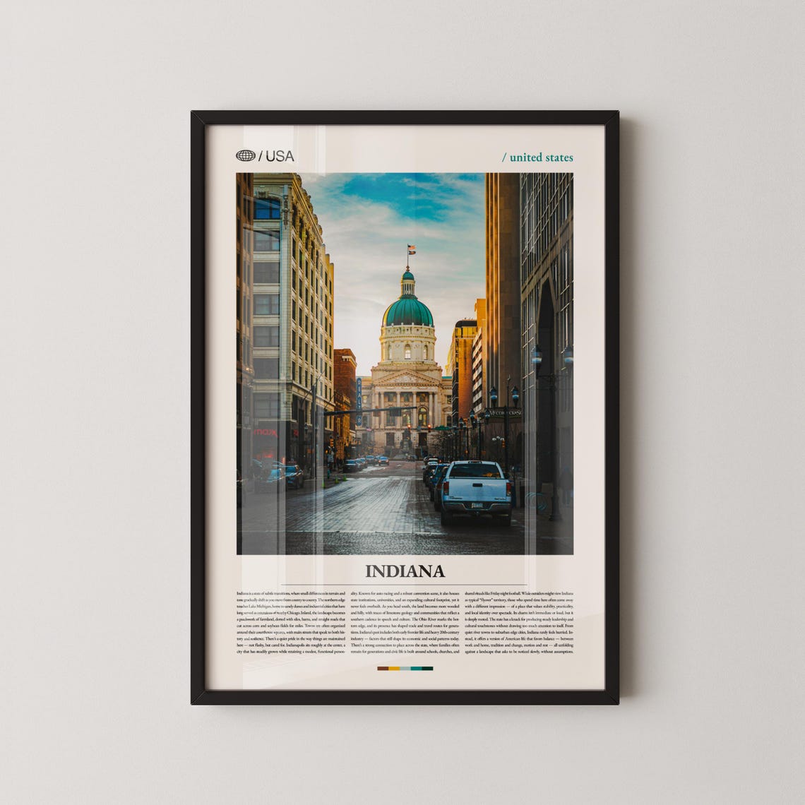 Indiana Green Dome Capitol City Street Vintage USA Travel Poster