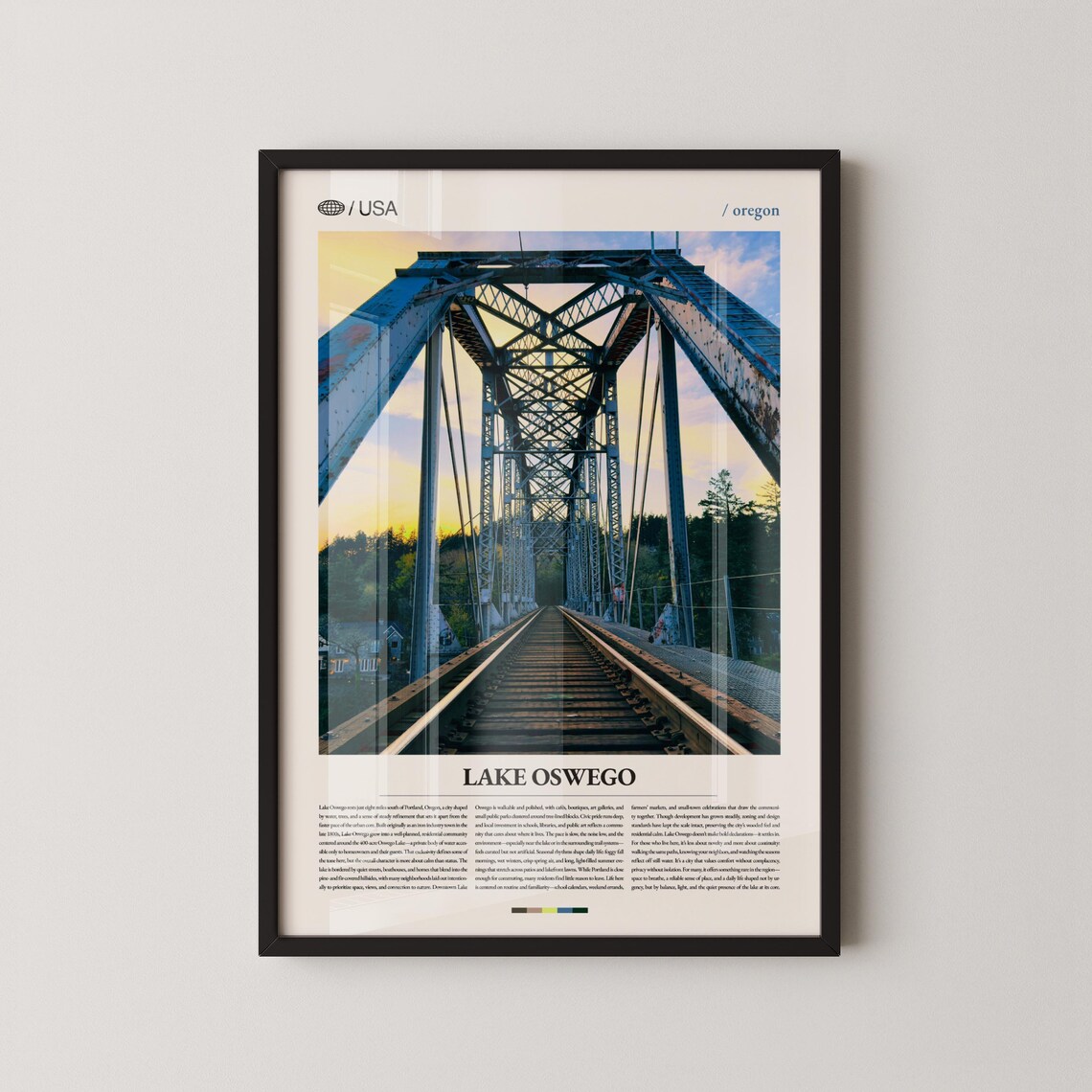 Lake Oswego Oregon Iron Railroad Bridge Sunset Travel Photo Poster