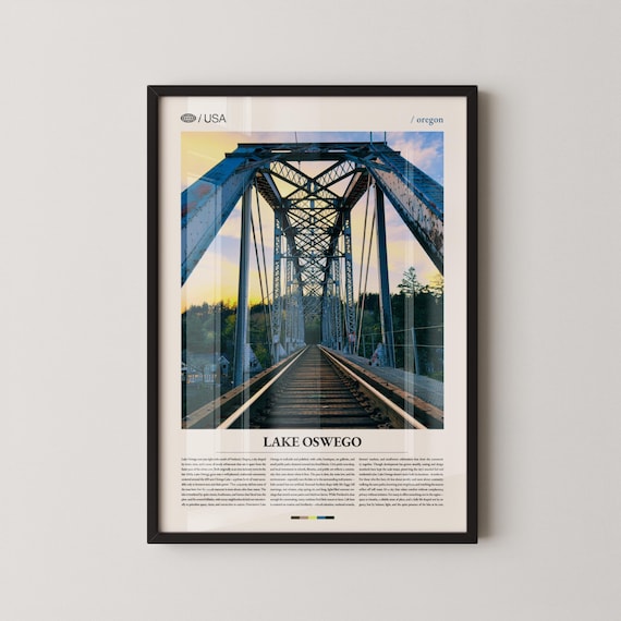 Lake Oswego Oregon Iron Railroad Bridge Sunset Travel Photo Poster