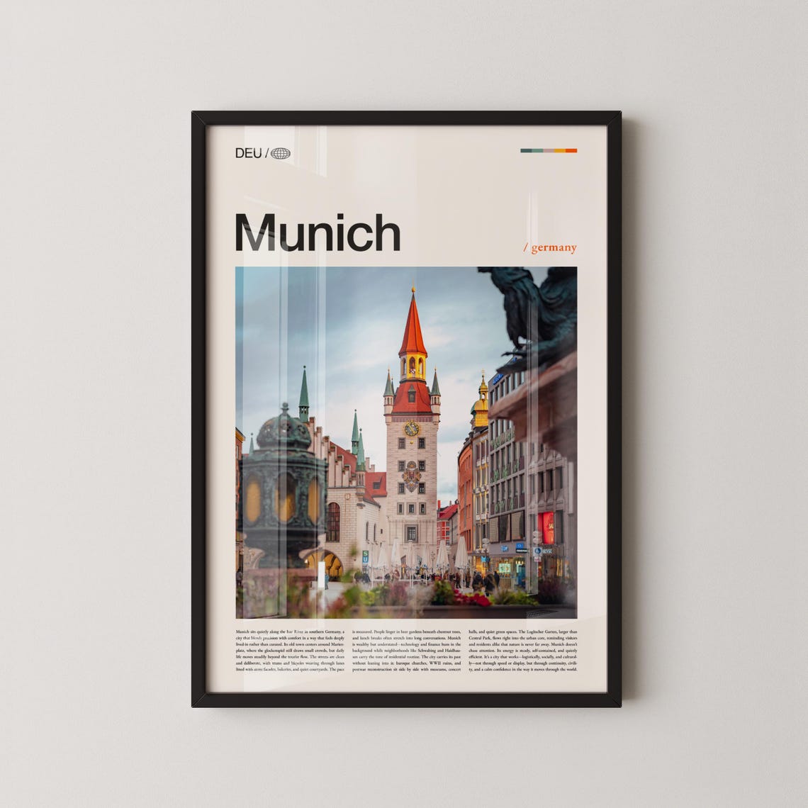 Munich Germany Old Town Hall Clock Tower Marienplatz Travel Poster