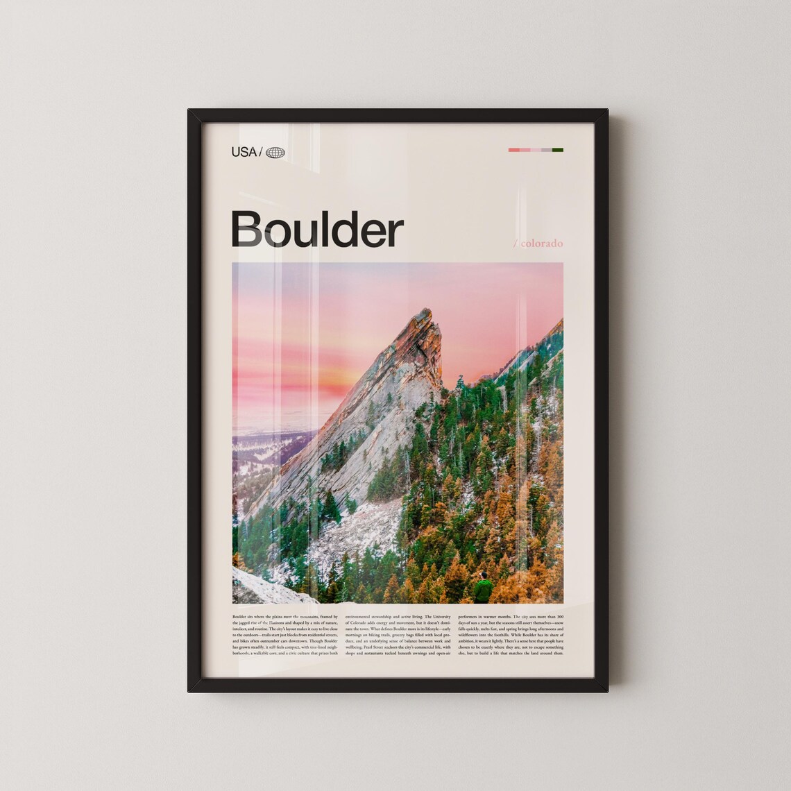 Boulder Colorado Flatirons Golden Sunrise Peaks Minimalist Poster