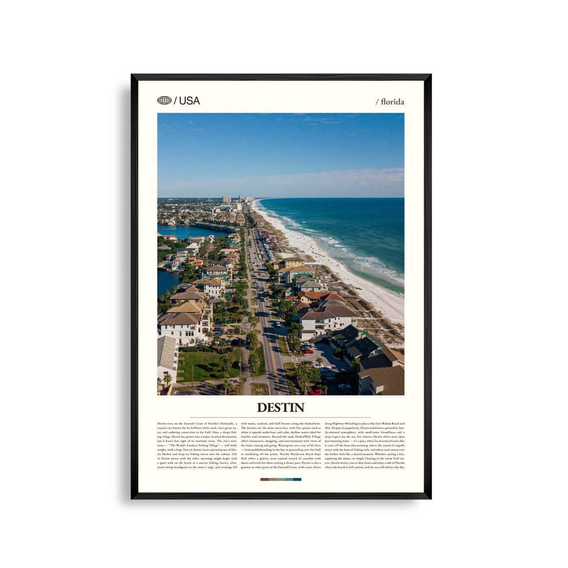 Destin Florida Emerald Coast Aerial Road Photo Minimalist Travel Poster