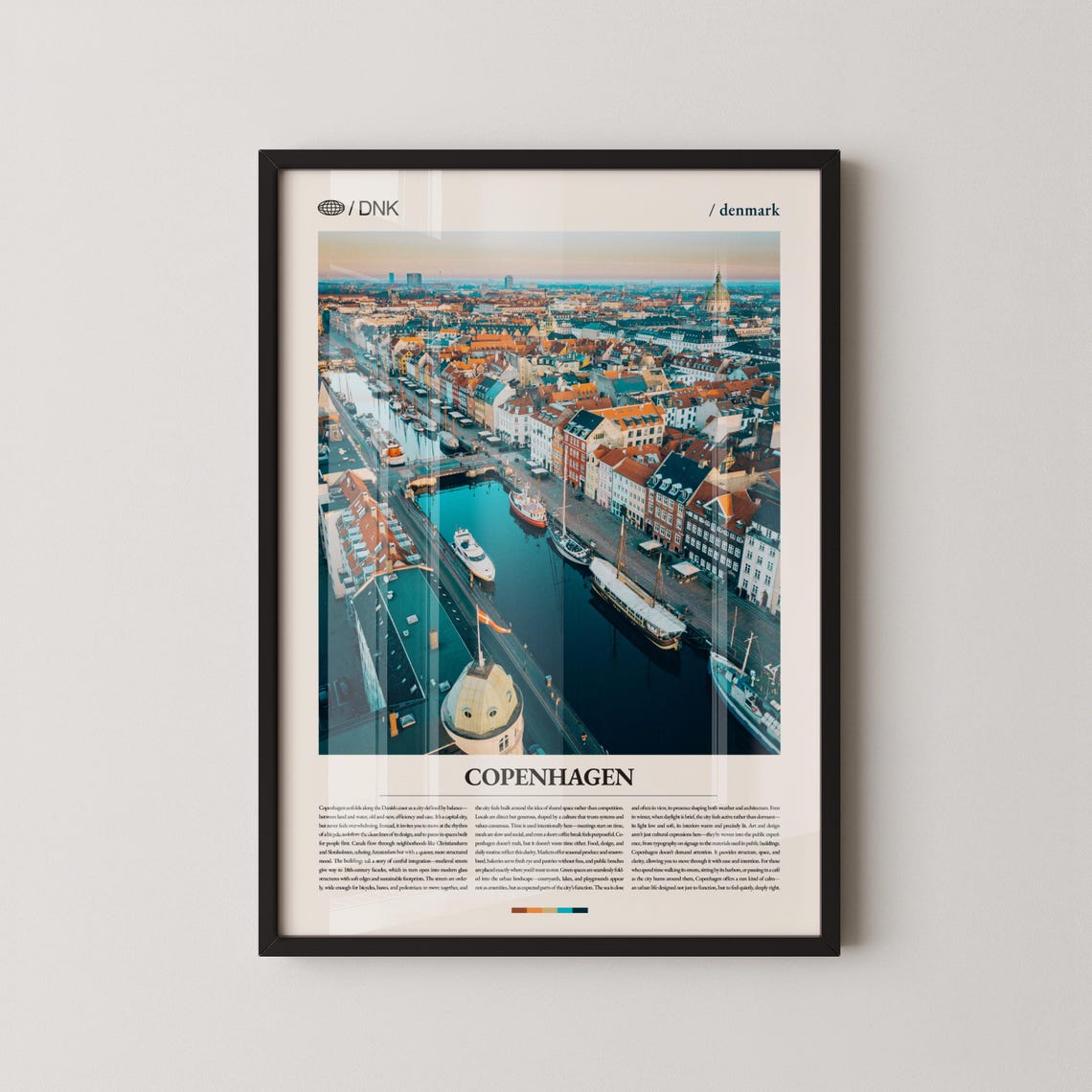 Copenhagen Denmark Aerial Harbor Boats Waterfront View Travel Poster