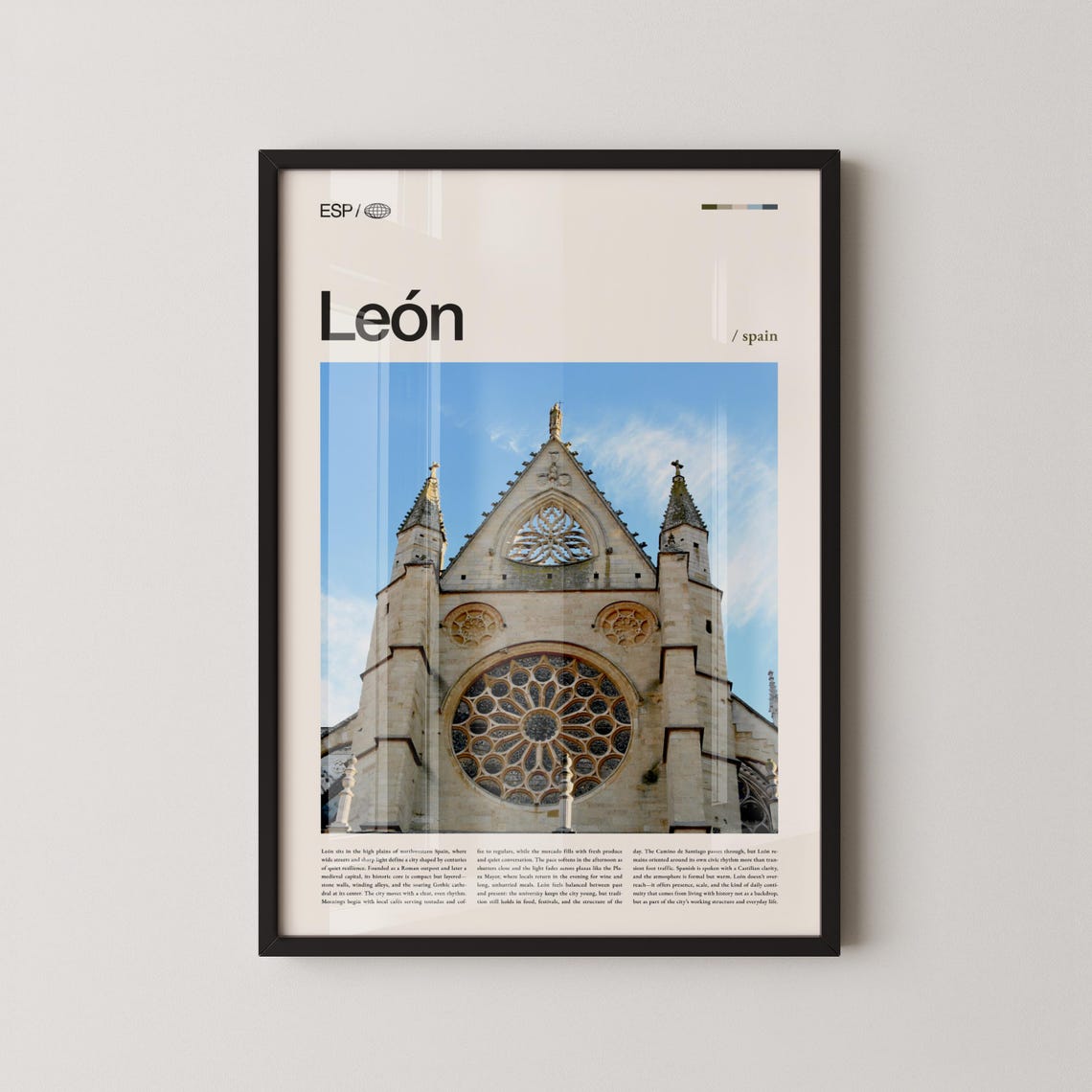 Leon Spain Gothic Cathedral Rose Window Minimalist Travel Poster