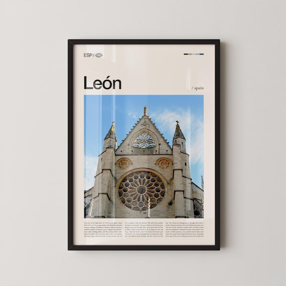 Leon Spain Gothic Cathedral Rose Window Minimalist Travel Poster