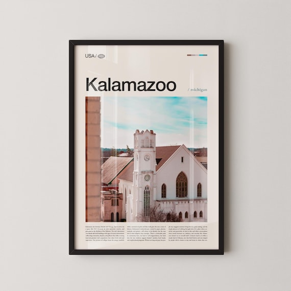 Kalamazoo Michigan Historic Church Clock Tower Travel Poster