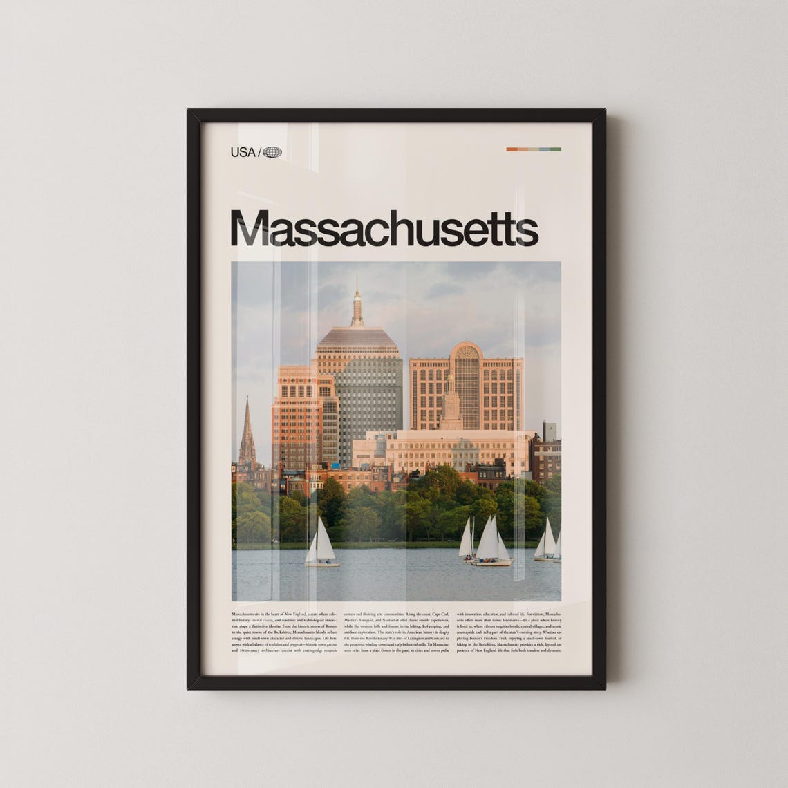 Massachusetts Boston Skyline Sailboats Harbor Scenic View Poster