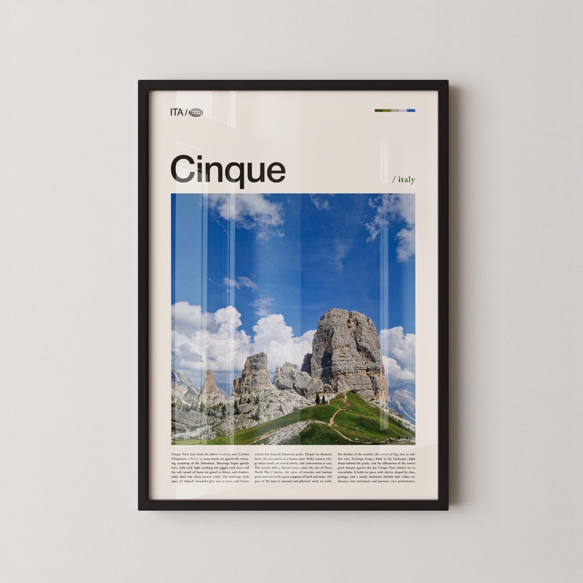 Cinque Torri Dolomites Alpine Peaks Italy Modern Travel Photo Poster