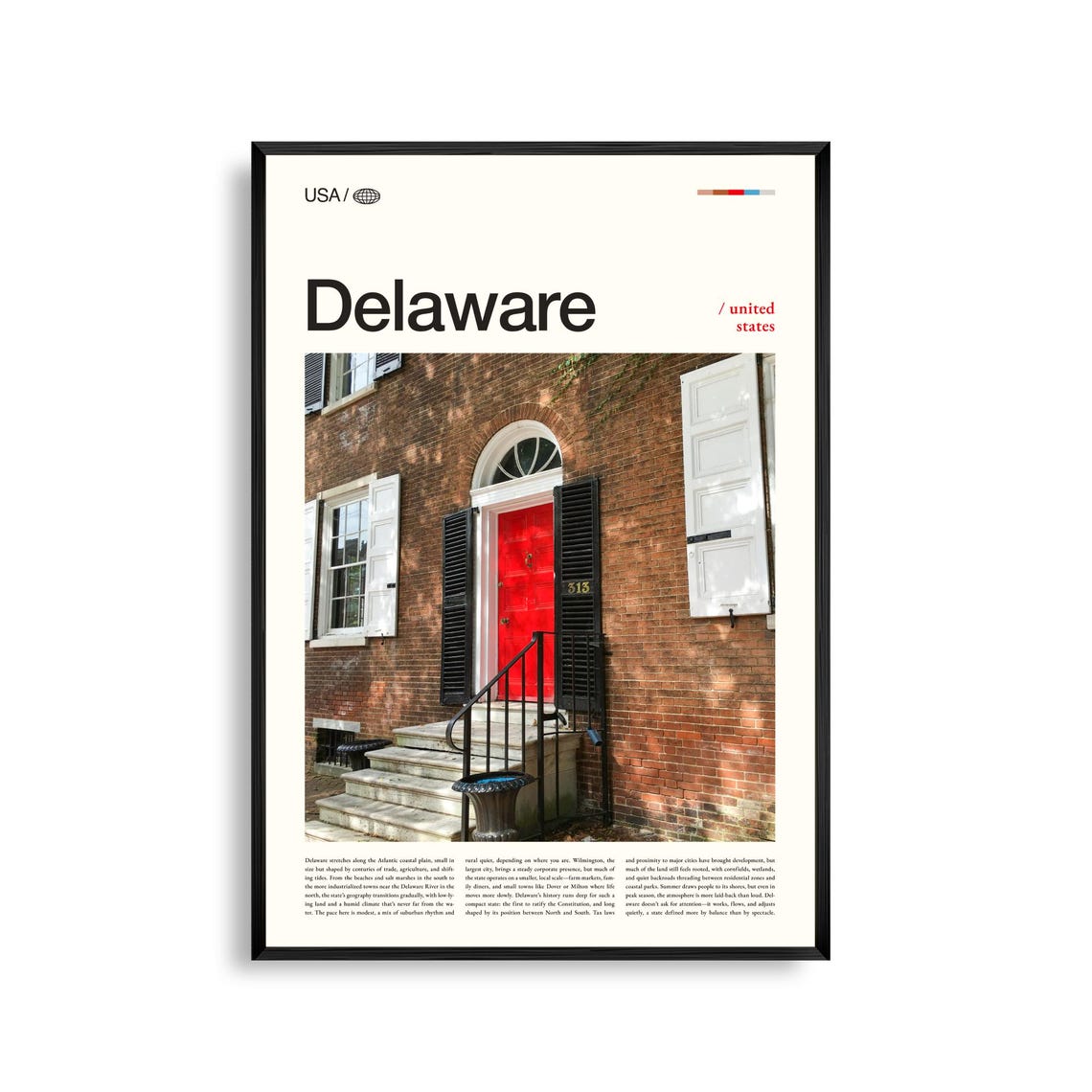 Delaware Historic Red Door Brick Home Editorial Travel Poster