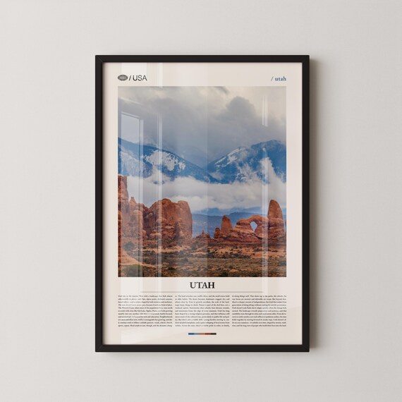 Utah Red Rock Arch Natural Window Framing Snow Capped Mountain View Poster