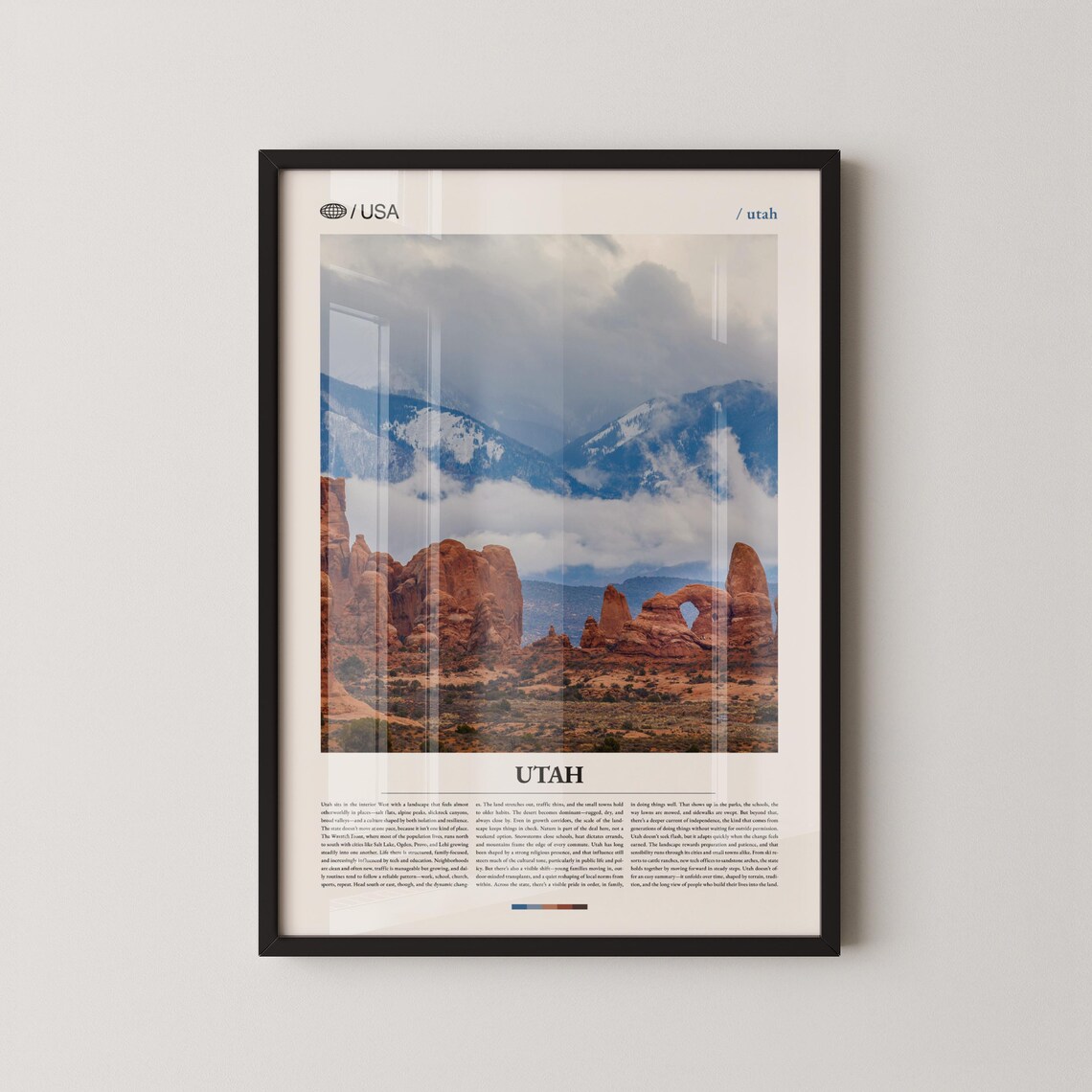 Utah Red Rock Arch Natural Window Framing Snow Capped Mountain View Poster
