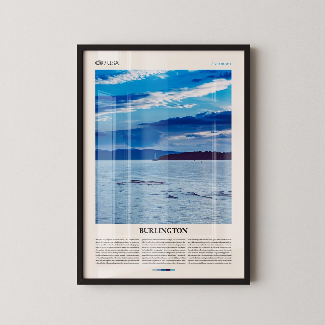 Burlington Vermont Travel Poster Sunset Over Lake Champlain Waters