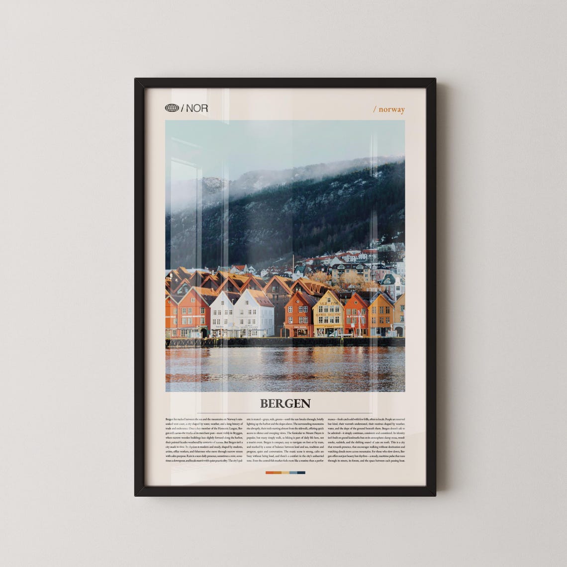 Bergen Norway Wall Art Colorful Harbor And Mountain Landscape Print Poster Scenic Fjord City Photography Scandinavian Coastal