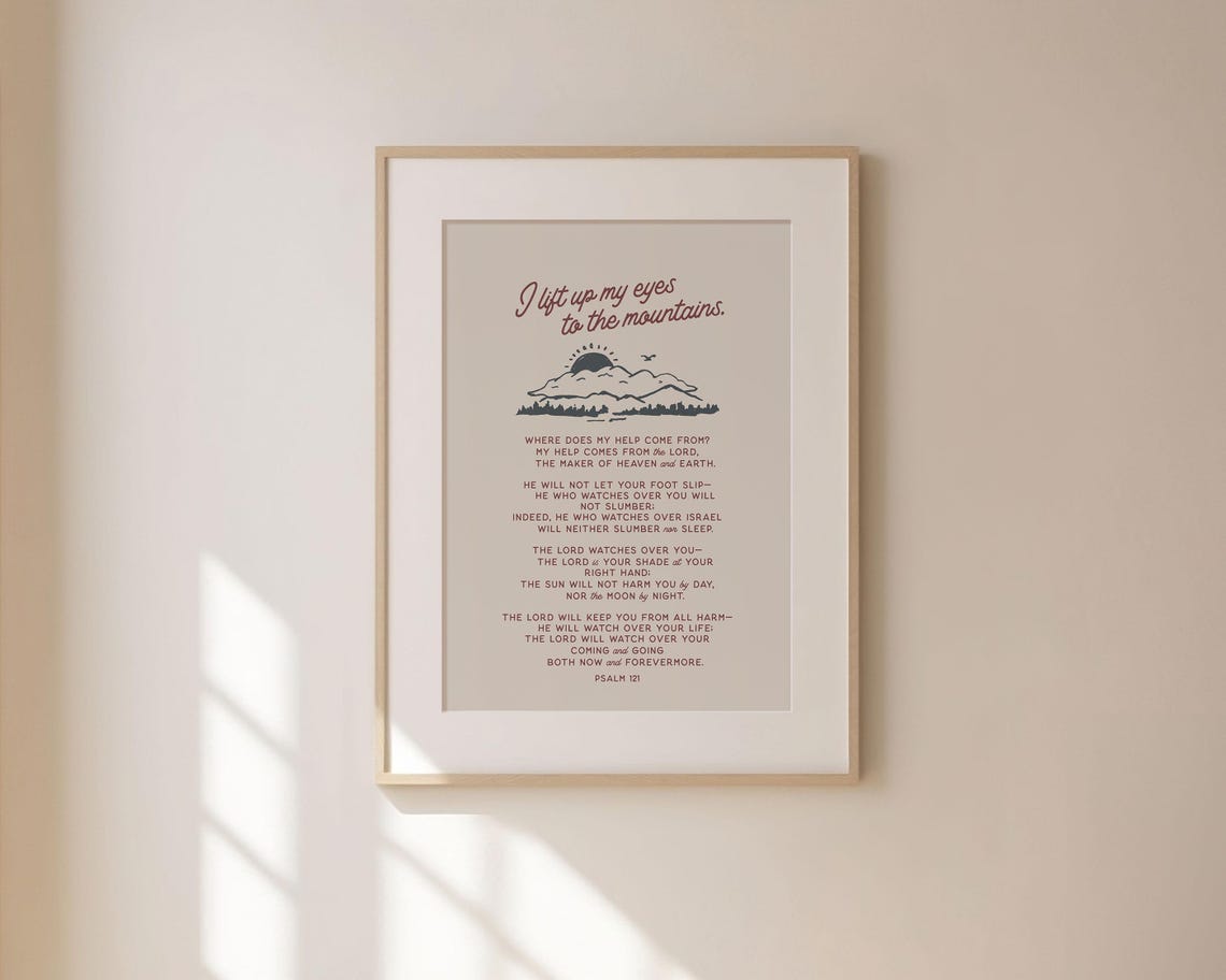 Psalm 121 Niv Full Text Retro Christian Artwork I Lift Up My Eyes Modern Bible Verse Artwork Mountain Sketch Gift Idea - Image 4