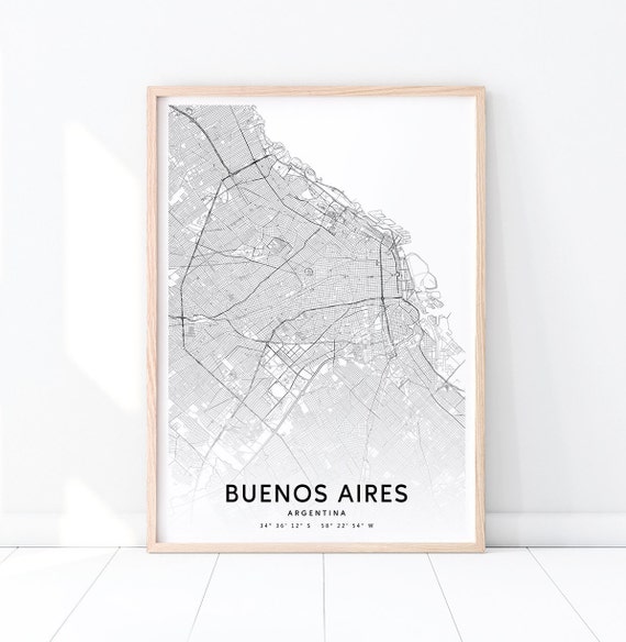 Buenos Aires Map Print Argentina Art Poster City Street Road Modern Wall Home Office Decor