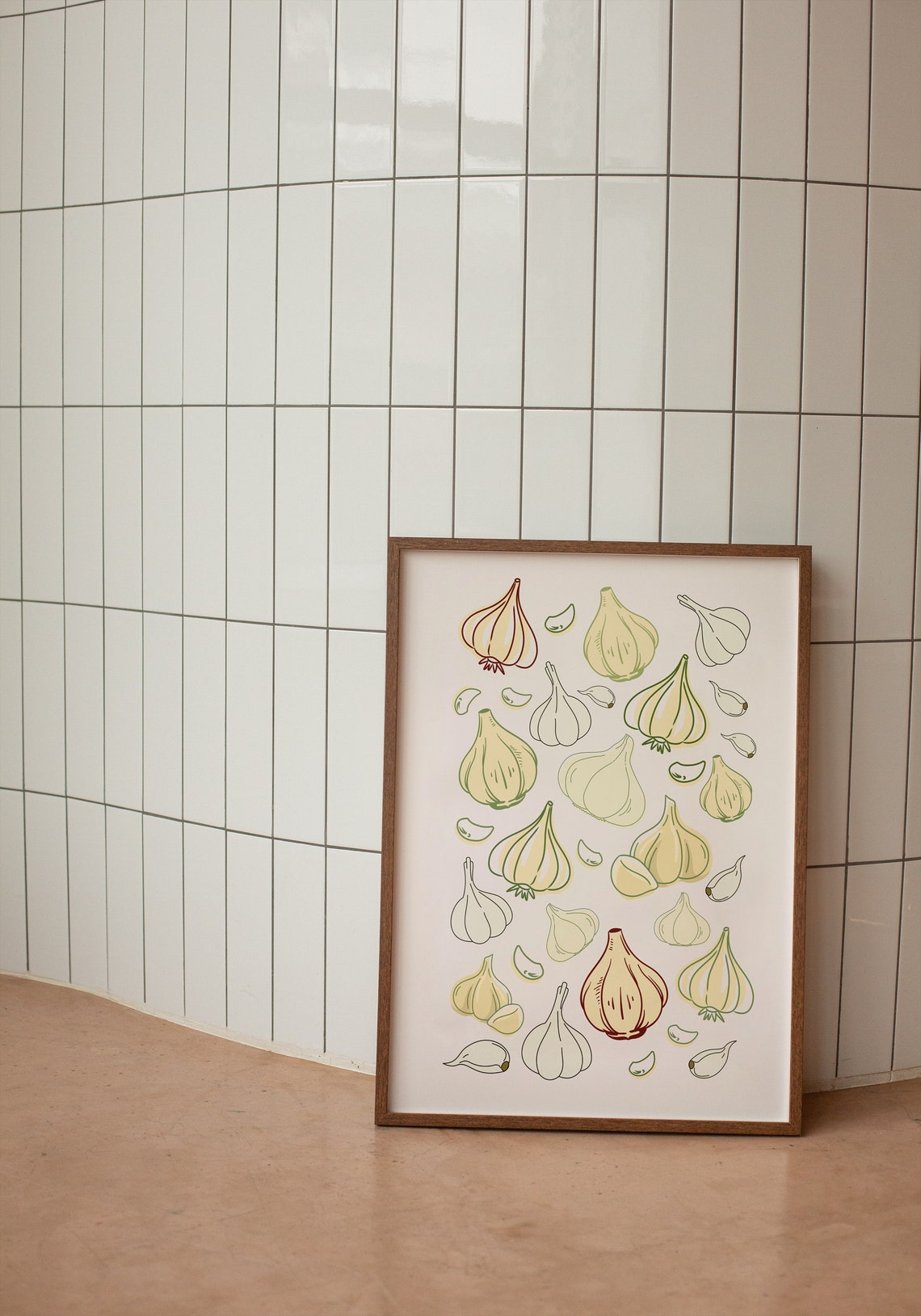 Funky Garlic Bulbs Illustrated Kitchen Vegetable Pattern Wall Art - Image 3