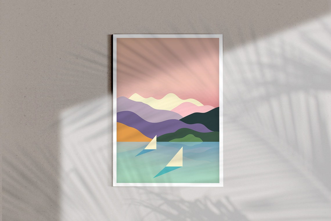 Sailing Art Print, Mountains and Ocean Illustration - Image 3