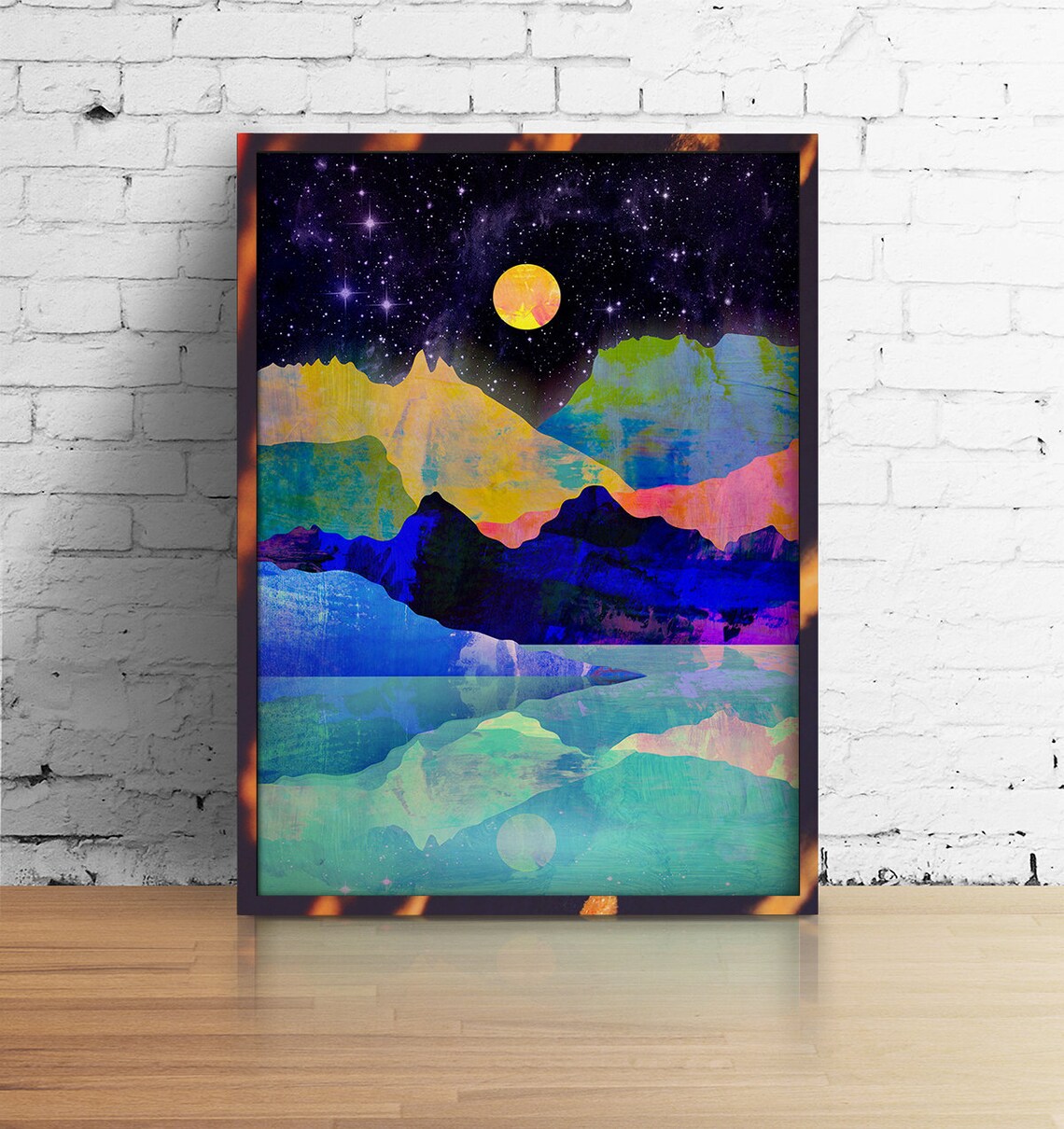 Moon And Mountains Landscape Art Print - Image 2