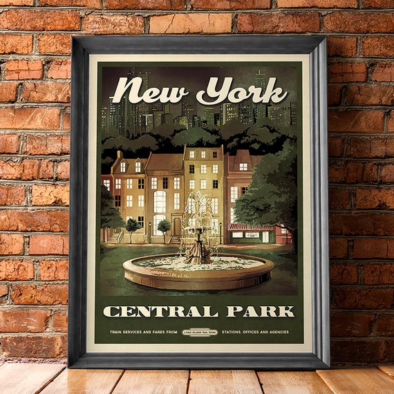 Friends New York Central Park Fountain Vintage Travel Poster