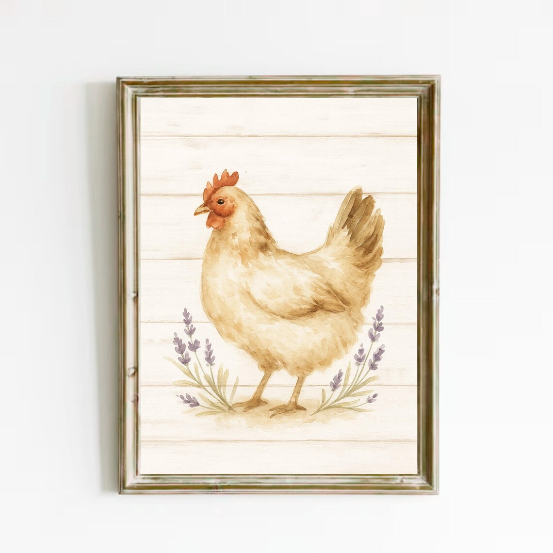 Rustic Golden Hen Watercolor with Lavender Farmhouse Wall Art