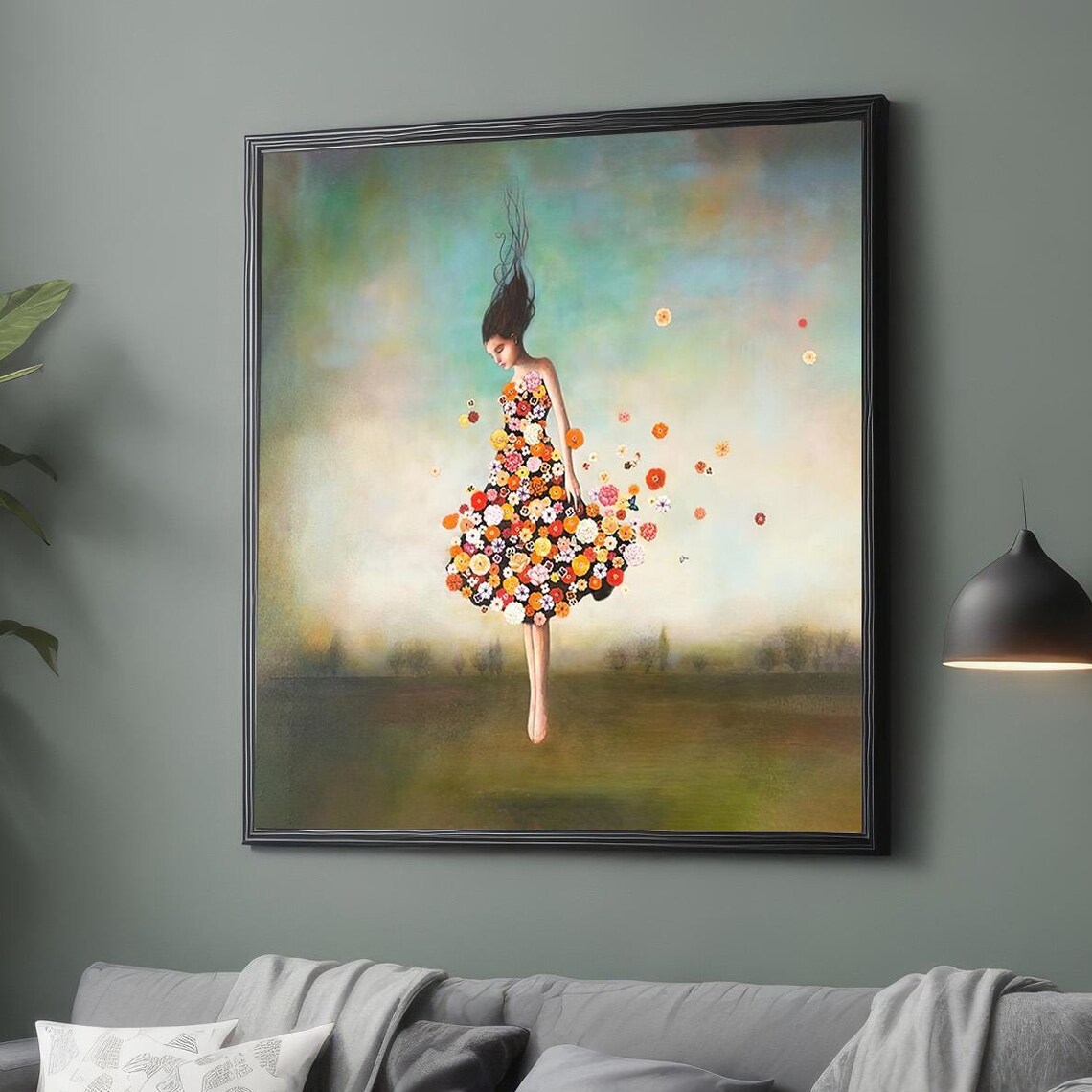 Girl Floral Dress Field Surreal Dreamy Flower Nature Art Poster