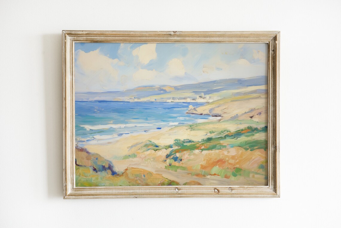Coastal Beach Print, Vintage Ocean Wall Art