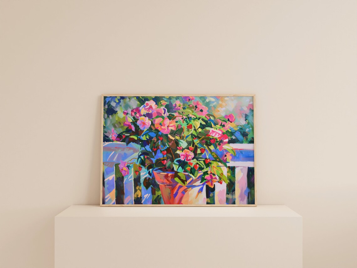 Pink Summer Floral Art Print, Trendy Apartment Decor - Image 2